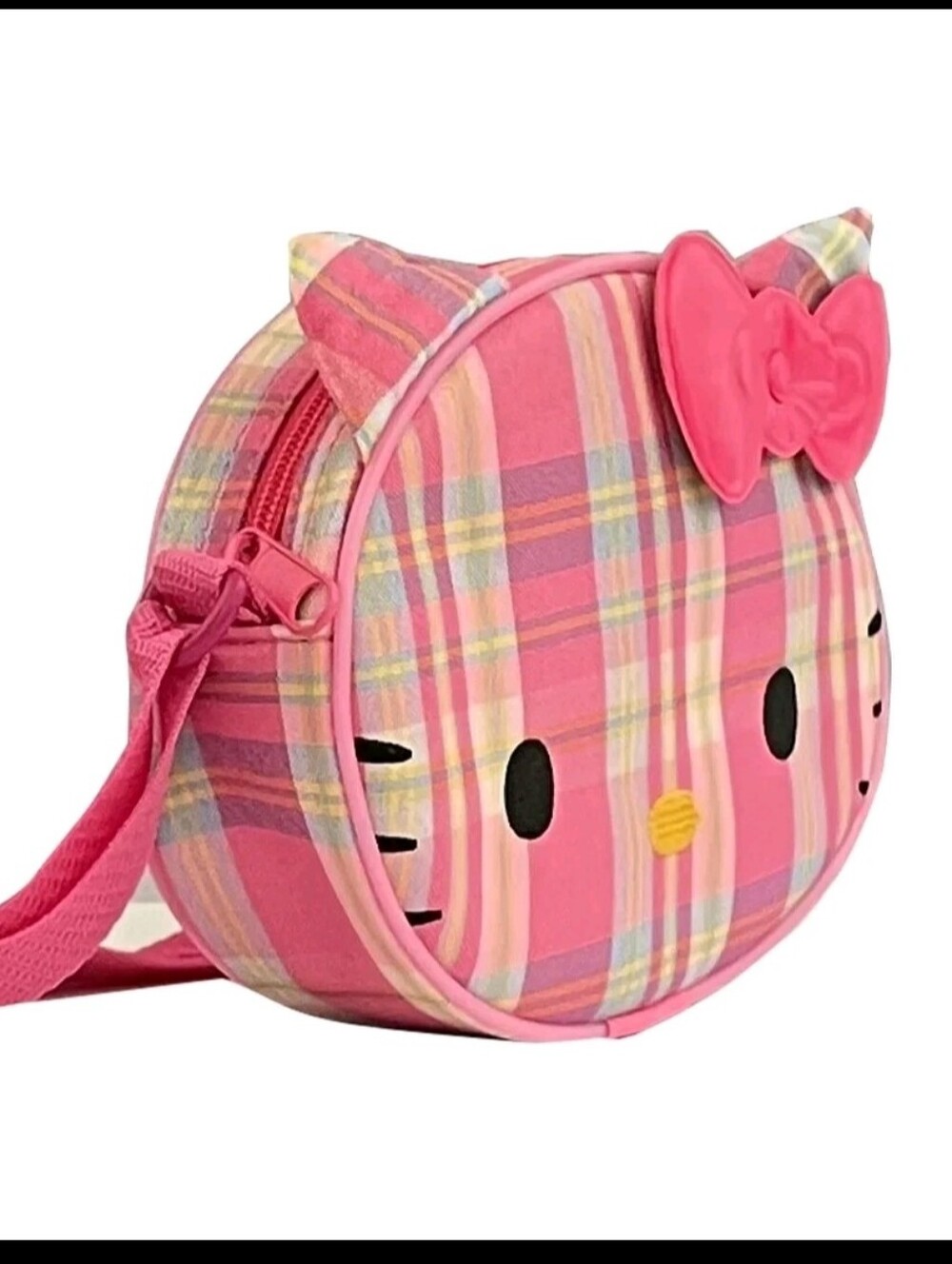 NEW Sanrio Hello Kitty Japan exclusive pink plaid round small purse Donki